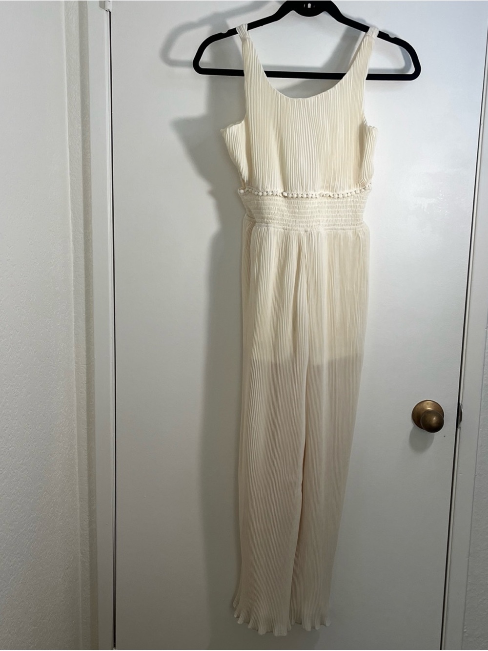 Truly Me by Sara Girls Cream Pleated Jumpsuit Sz 12  Wide Leg Accordion Pleated